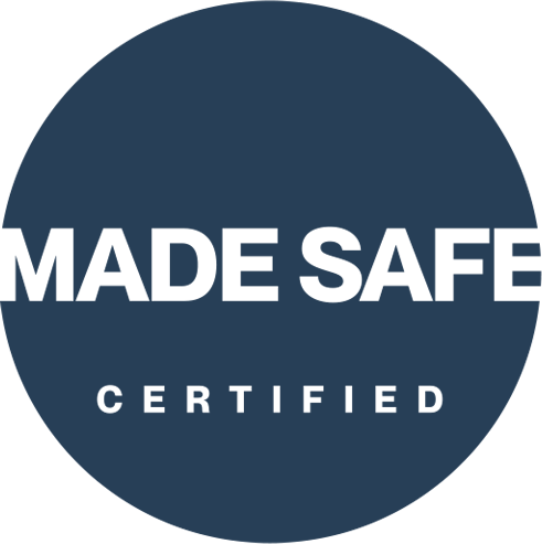 A circular navy blue badge with the words 'MADE SAFE' in large white letters and 'CERTIFIED' below in smaller white letters, shown on a white background.